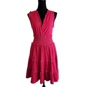 Red Sleeveless Striped Ruffled Dress | Size S